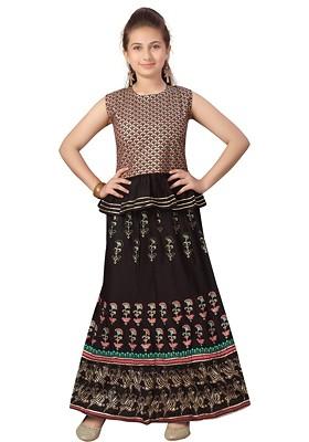 Black Embroidered Cotton Blend Lehenga Choli For Girls