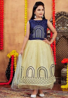 Navy Blue Embroidered Net Lehenga Choli For Girls