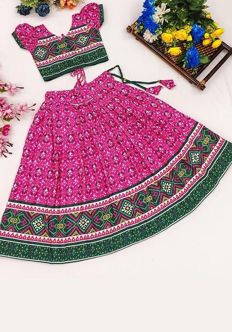 Pink Printed Blended Lehenga Choli For Girls — view on Indya
