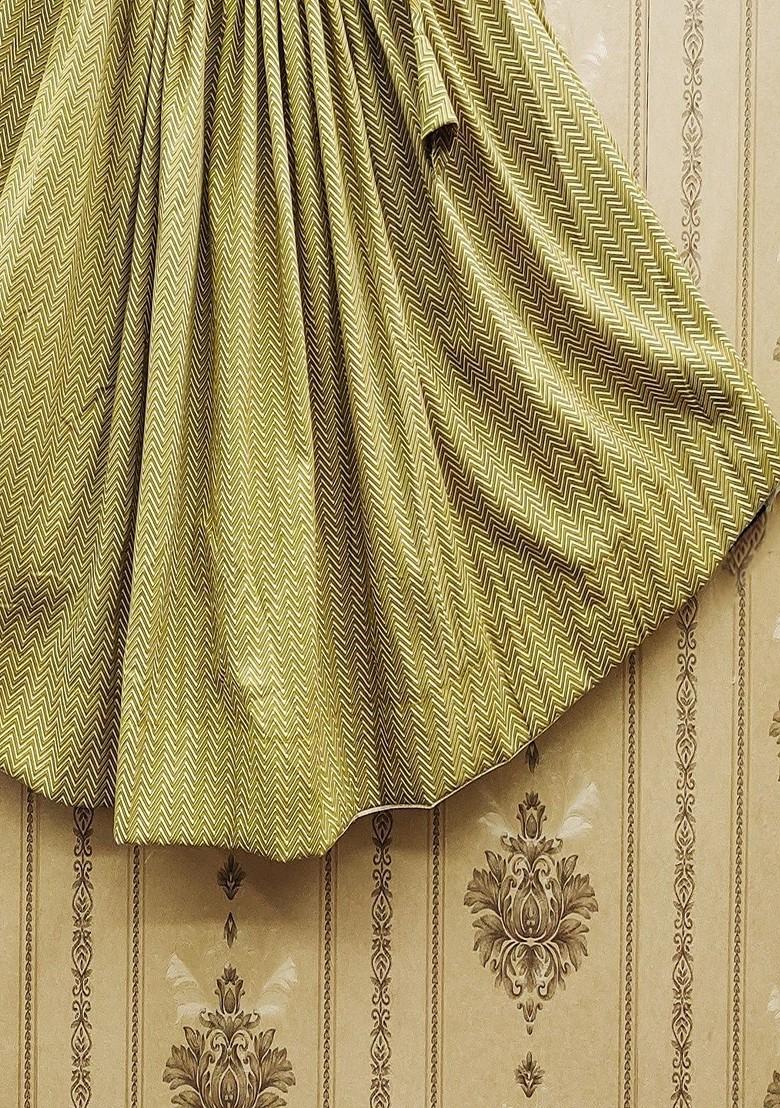 Green Printed Blended Lehenga Choli For Girls - Indya