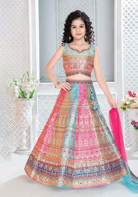 Pink Printed Blended Lehenga Choli For Girls — view on Indya
