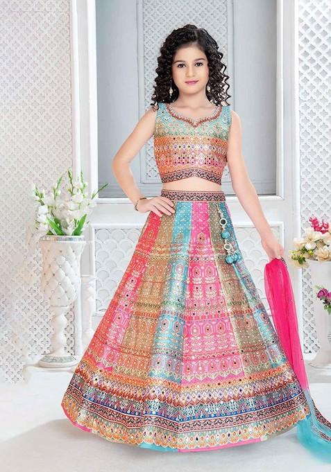 Pink Printed Blended Lehenga Choli For Girls — view on Indya