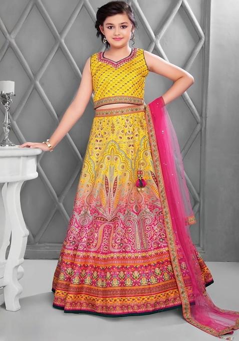 Multicolor Embroidered Silk Lehenga Choli For Girls — view on Indya