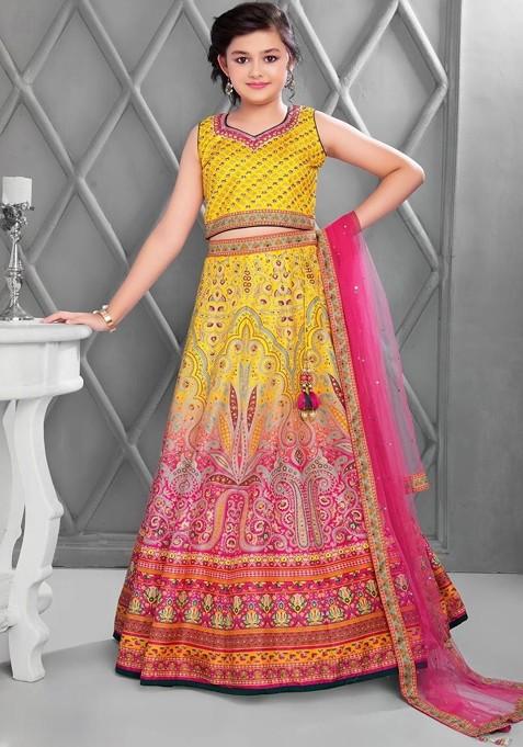 Multicolor Embroidered Silk Lehenga Choli For Girls — view on Indya
