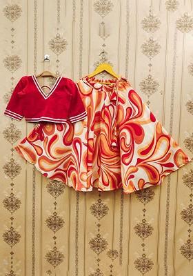 Orange Embroidered Blended Lehenga Choli For Girls