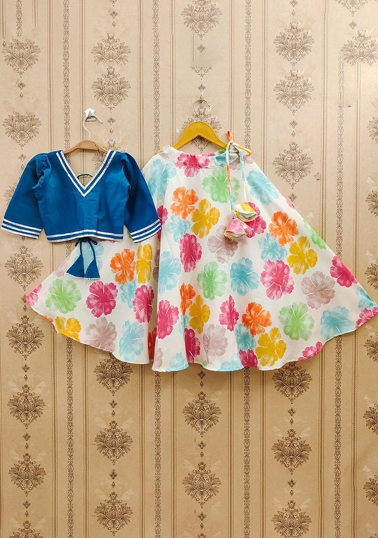 White Embellished Blended Lehenga Choli For Girls - Indya