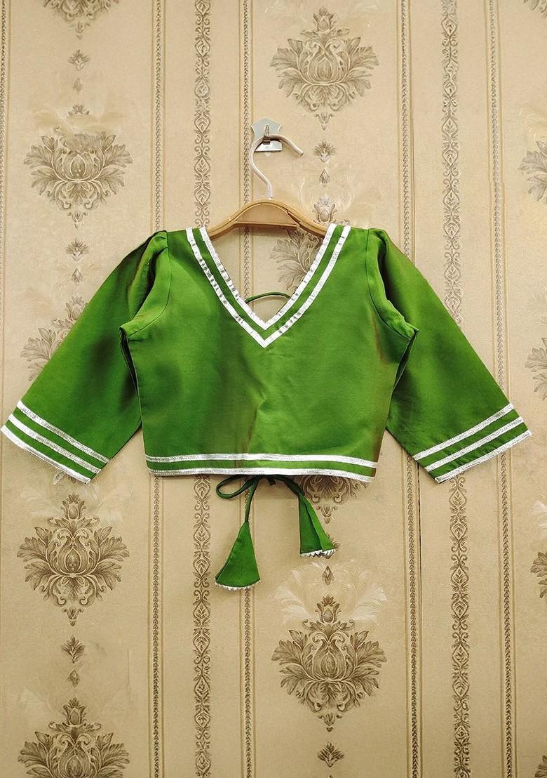 Green Embellished Blended Lehenga Choli For Girls - Indya