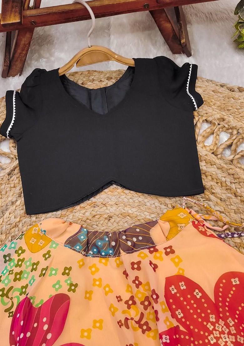 Beige Embroidered Blended Lehenga Choli For Girls - Indya