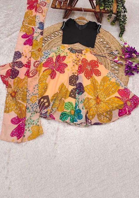Beige Embroidered Blended Lehenga Choli For Girls