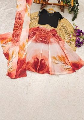 Orange Embroidered Blended Lehenga Choli For Girls