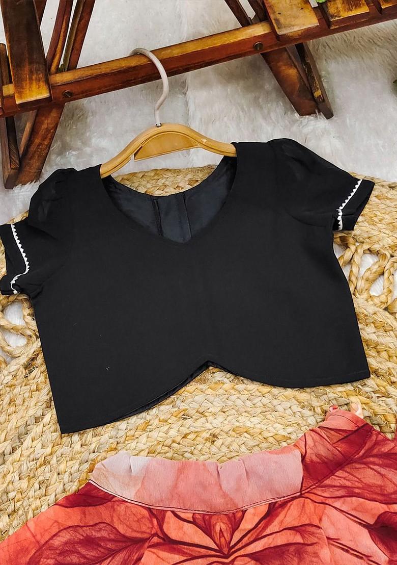 Orange Embroidered Blended Lehenga Choli For Girls - Indya