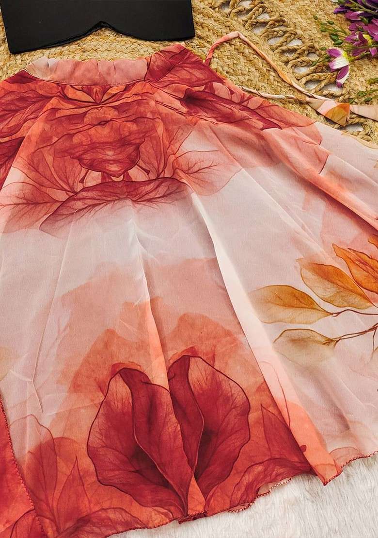 Orange Embroidered Blended Lehenga Choli For Girls - Indya