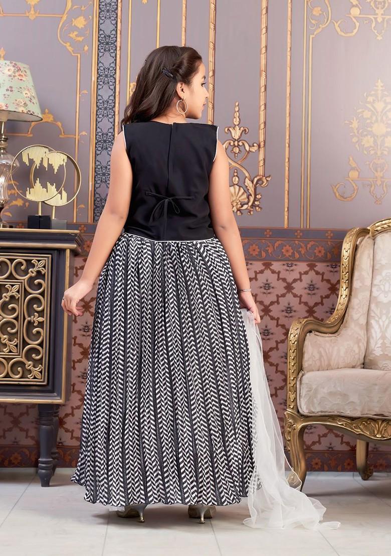 Black Embellished Blended Lehenga Choli For Girls - Indya