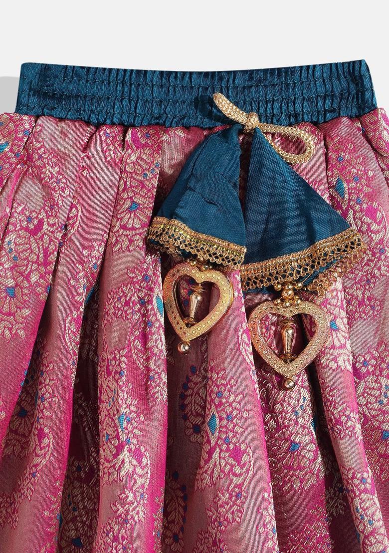 Turquoise Blue Embroidered Blended Lehenga Choli For Girls - Indya