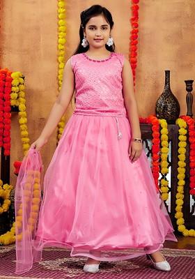 Pink Embroidered Net Lehenga Choli For Girls