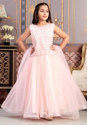 Peach Embroidered Net Lehenga Choli For Girls
