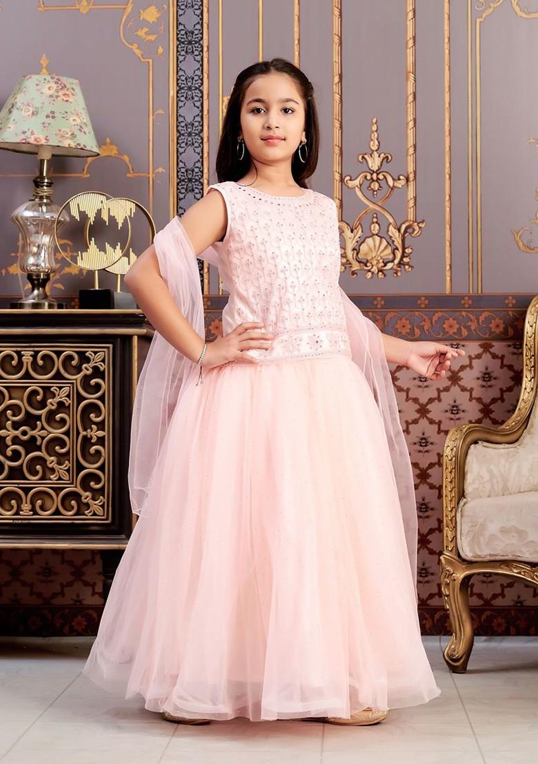Peach Embellished Blended Lehenga Choli For Girls - Indya
