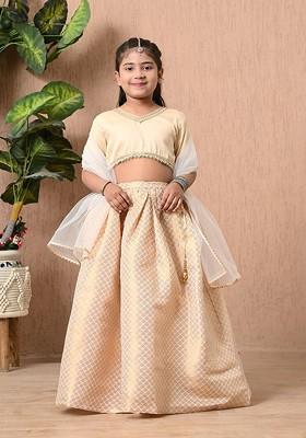 Cream Embroidered Blended Lehenga Choli For Girls