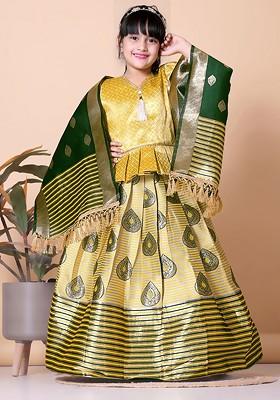 Yellow Zari Blended Lehenga Choli For Girls
