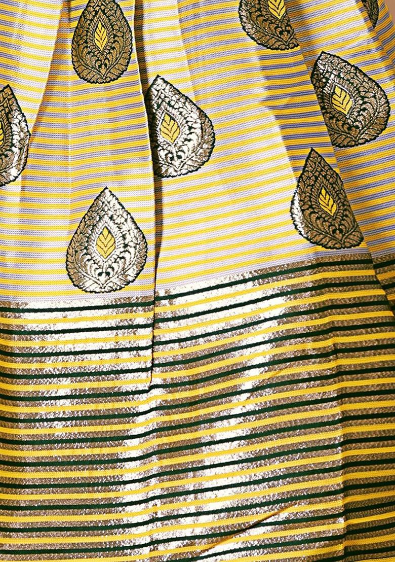 Yellow Zari Blended Lehenga Choli For Girls - Indya