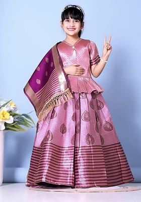 Purple Embroidered Blended Lehenga Choli For Girls