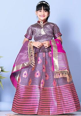 Magenta Embroidered Blended Lehenga Choli For Girls
