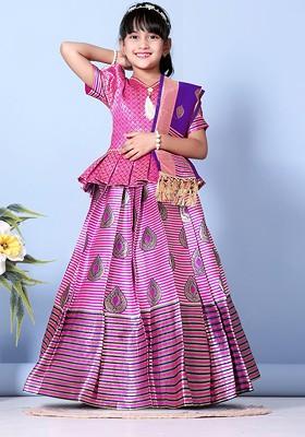 Fuchsia Embroidered Blended Lehenga Choli For Girls