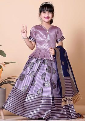 Purple Embroidered Blended Lehenga Choli For Girls