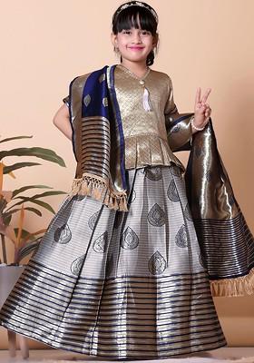 Beige Embroidered Blended Lehenga Choli For Girls