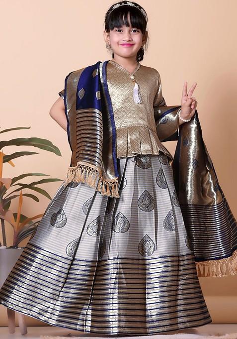 Beige Embroidered Blended Lehenga Choli For Girls