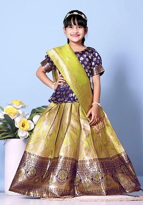 Green Zari Blended Lehenga Choli For Girls