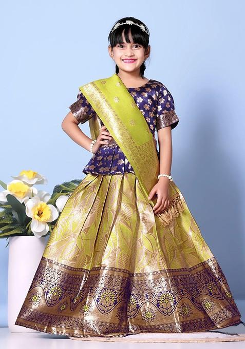Green Zari Blended Lehenga Choli For Girls — view on Indya