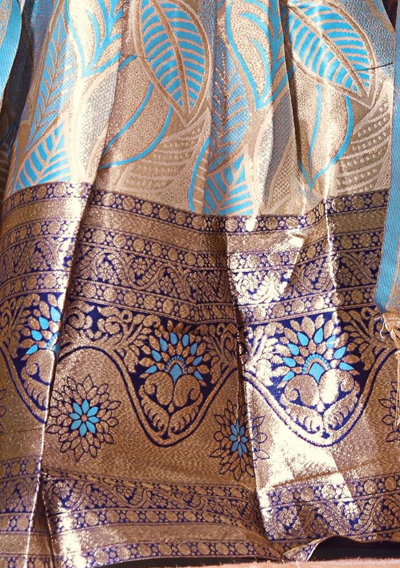 Blue Zari Blended Lehenga Choli For Girls - Indya