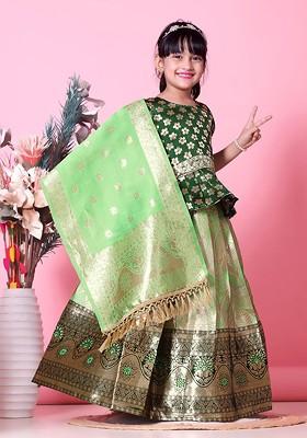 Green Zari Blended Lehenga Choli For Girls