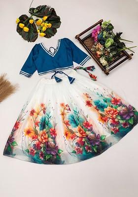 Blue Embellished Blended Lehenga Choli For Girls