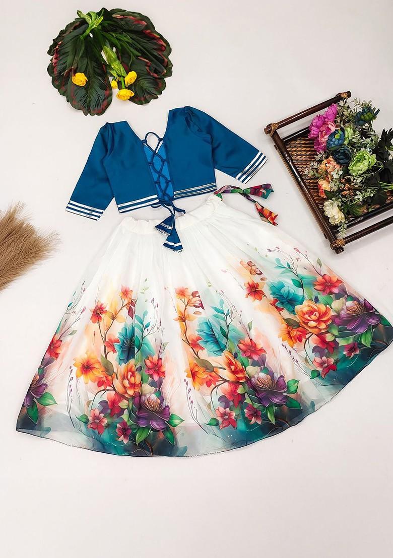 Blue Embellished Blended Lehenga Choli For Girls - Indya