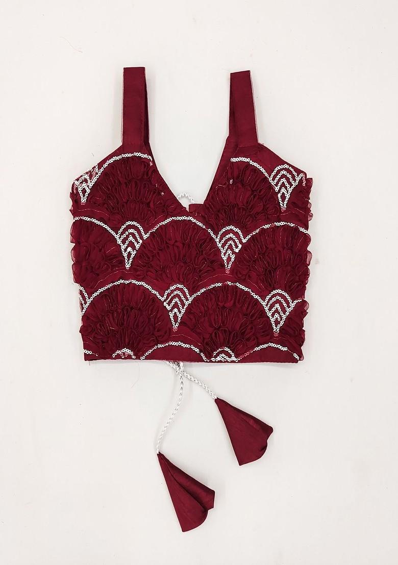 Maroon Embroidered Blended Lehenga Choli For Girls - Indya