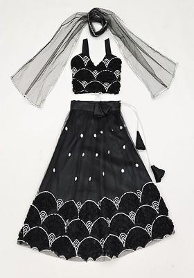 Black Embroidered Blended Lehenga Choli For Girls