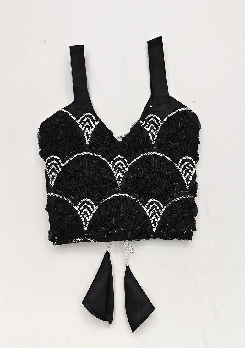 Black Embroidered Blended Lehenga Choli For Girls - Indya