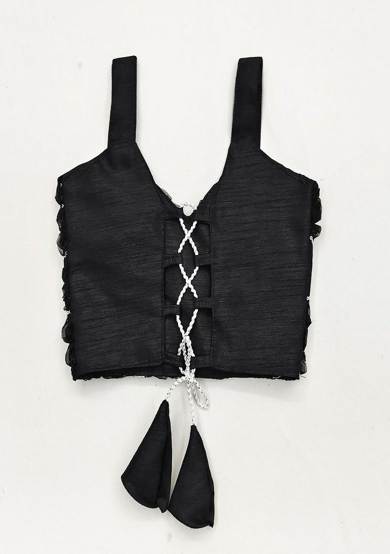 Black Embroidered Blended Lehenga Choli For Girls - Indya