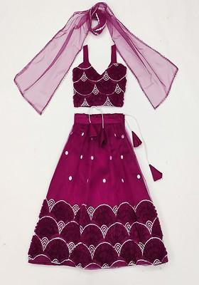 Purple Embroidered Blended Lehenga Choli For Girls