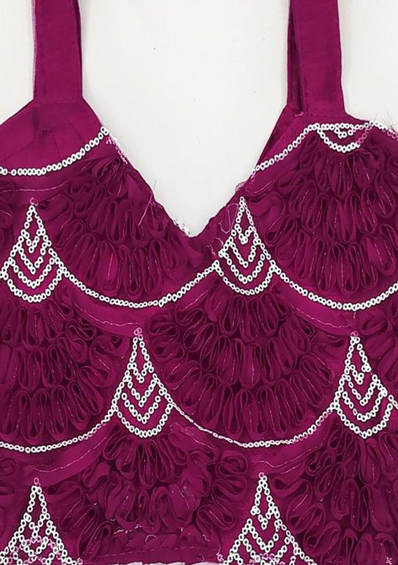 Purple Embroidered Blended Lehenga Choli For Girls - Indya