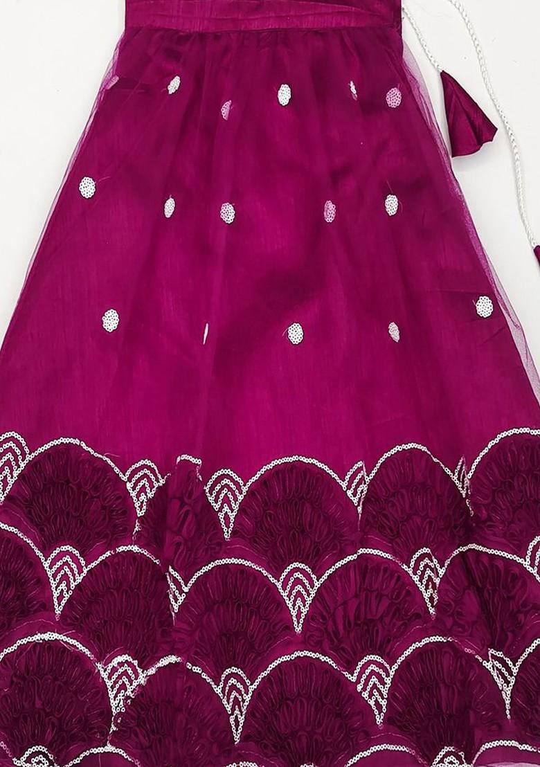 Purple Embroidered Blended Lehenga Choli For Girls - Indya