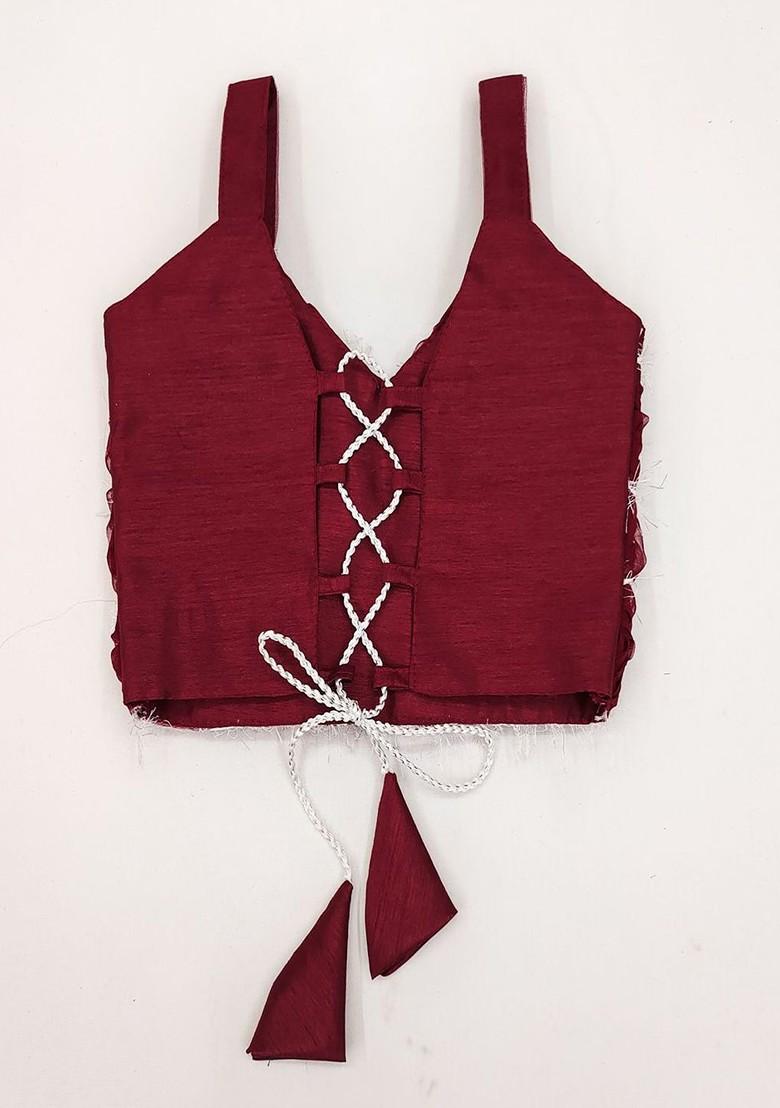 Maroon Embroidered Blended Lehenga Choli For Girls - Indya