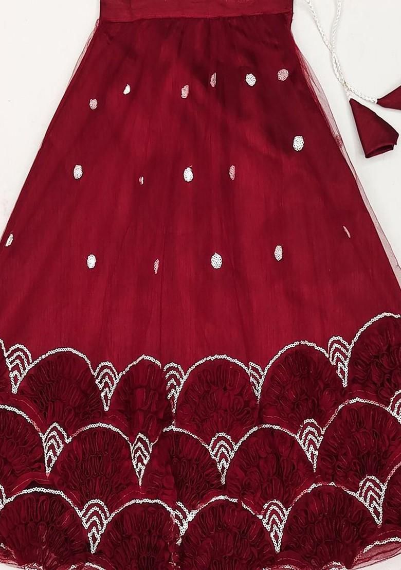 Maroon Embroidered Blended Lehenga Choli For Girls - Indya