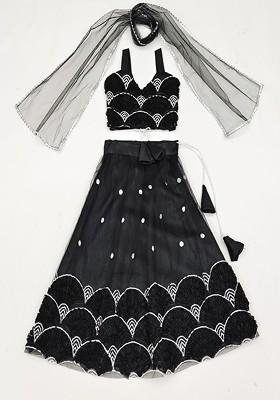 Black Embroidered Blended Lehenga Choli For Girls