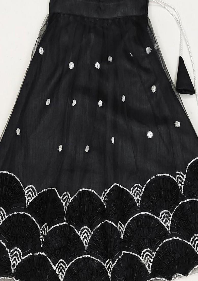 Black Embroidered Blended Lehenga Choli For Girls - Indya