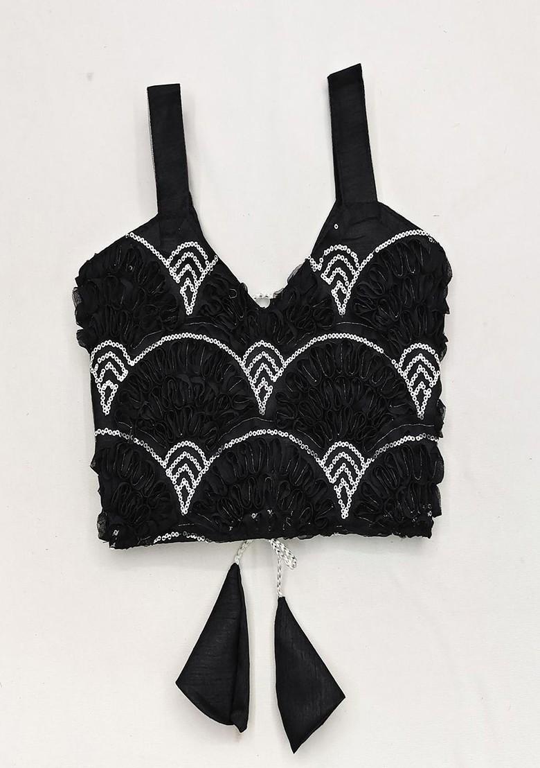 Black Embroidered Blended Lehenga Choli For Girls - Indya