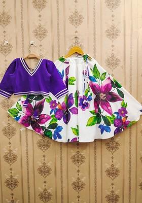 Purple Embellished Blended Lehenga Choli For Girls