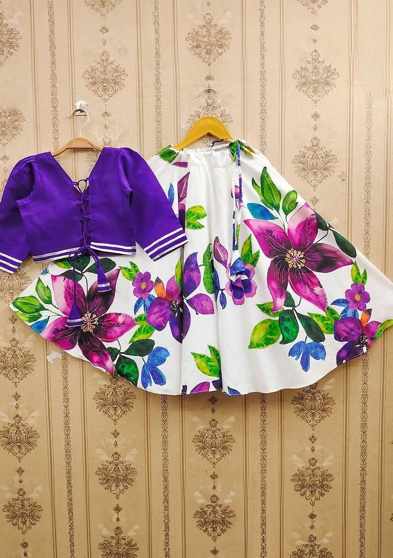 Purple Embellished Blended Lehenga Choli For Girls - Indya